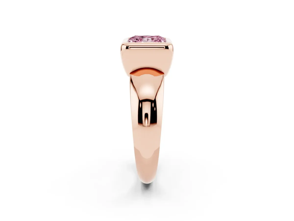 Fancy Pink Bezel Set Princess Cut Solitaire Ring with Wide Band Rose gold