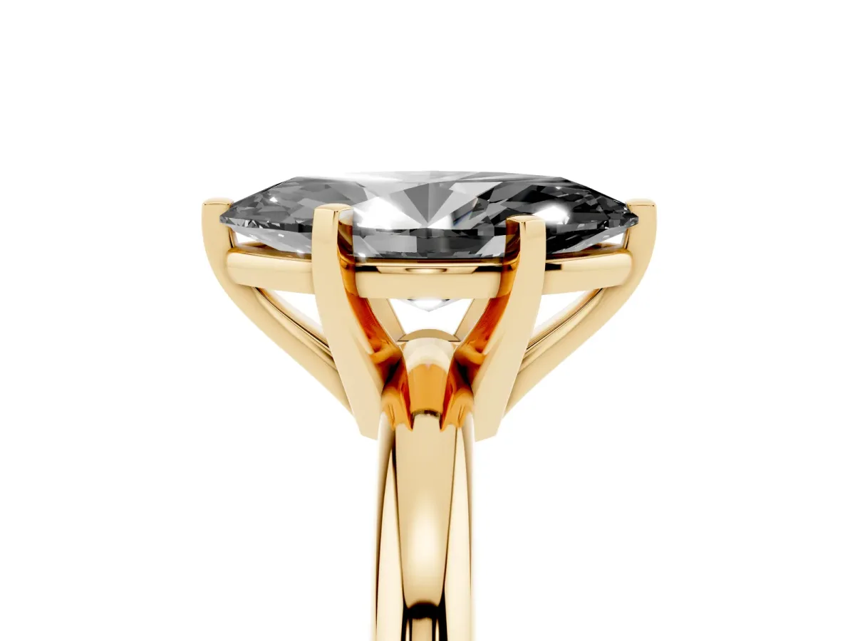 Fancy Black Marquise Cut Diamond Solitaire Engagement Ring with Round Band and Four-Prong Setting Yellow gold