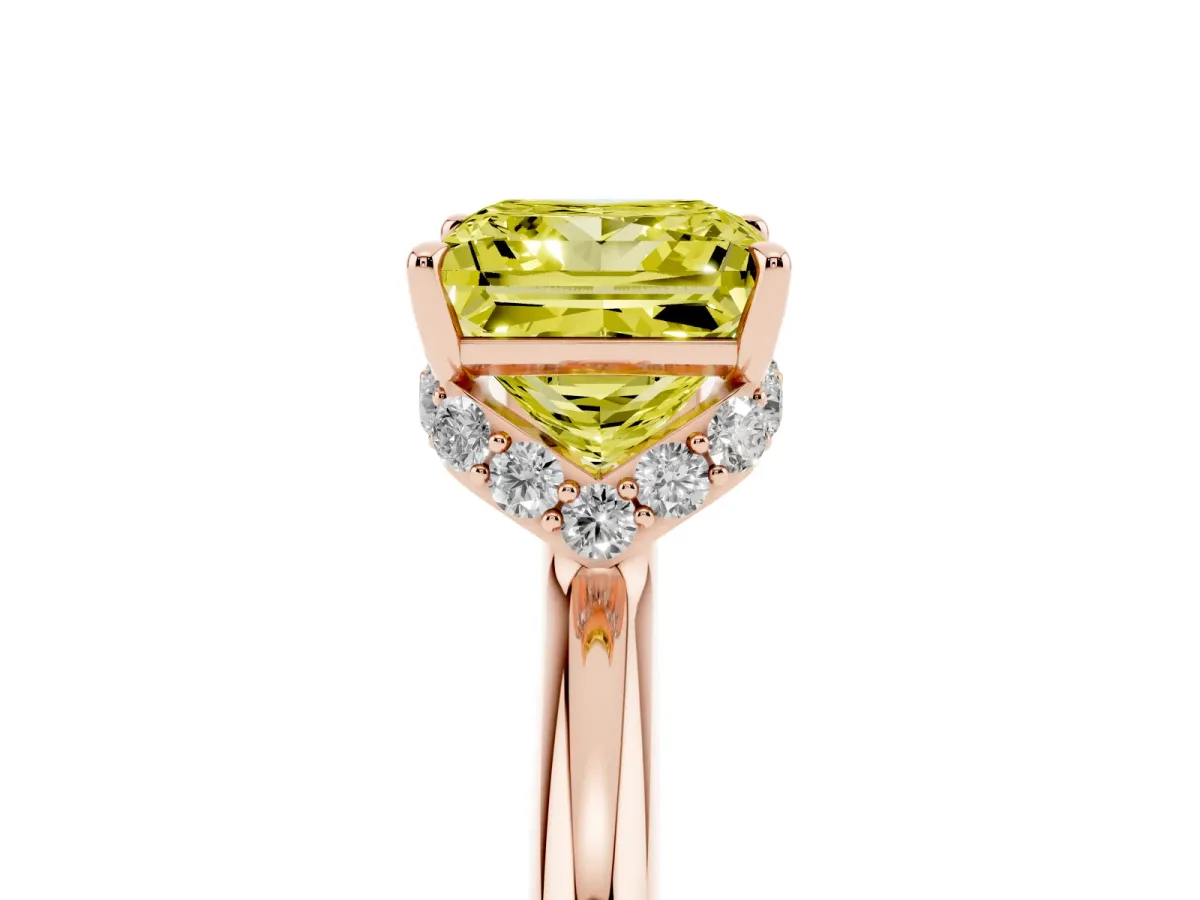 Fancy Yellow Princess Cut Brilliant Solitaire Engagement Ring with Six-Prong Setting and Classic Band Rose gold