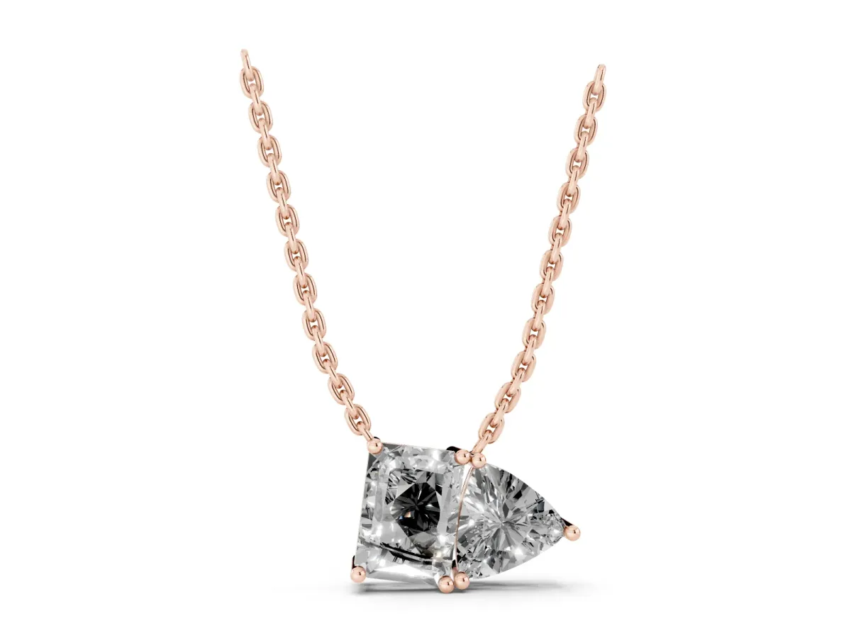 Radiant and Trillion Diamond Two-Stone Pendant with Prong Setting Rose gold