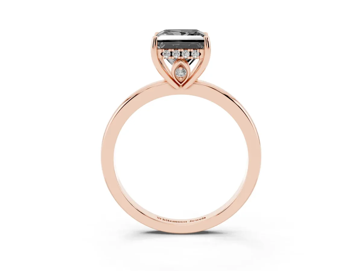 Fancy Black Princess Cut Solitaire Diamond Ring with Prong Setting and Plain Band Rose gold