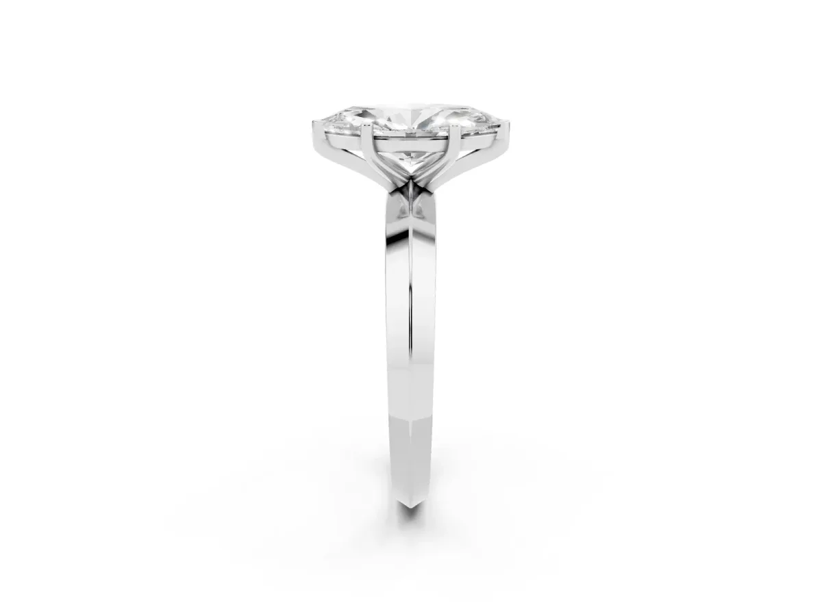 Marquise Cut Cut Solitaire Engagement Ring with Flat Band and Four-Prong Setting Silver