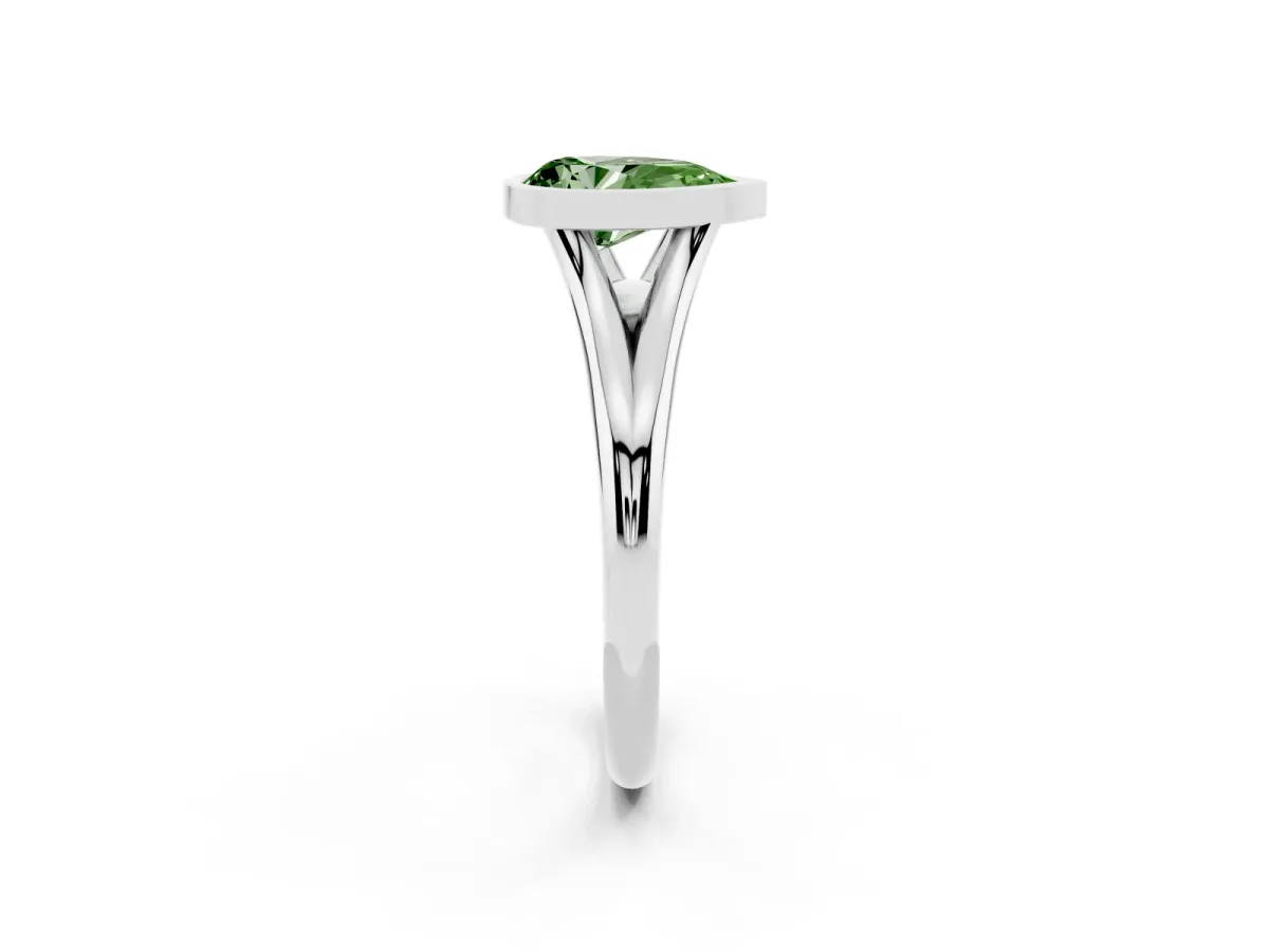Fancy Green Bezel Set Pear Cut Cut Solitaire Ring with Tapered Band Silver