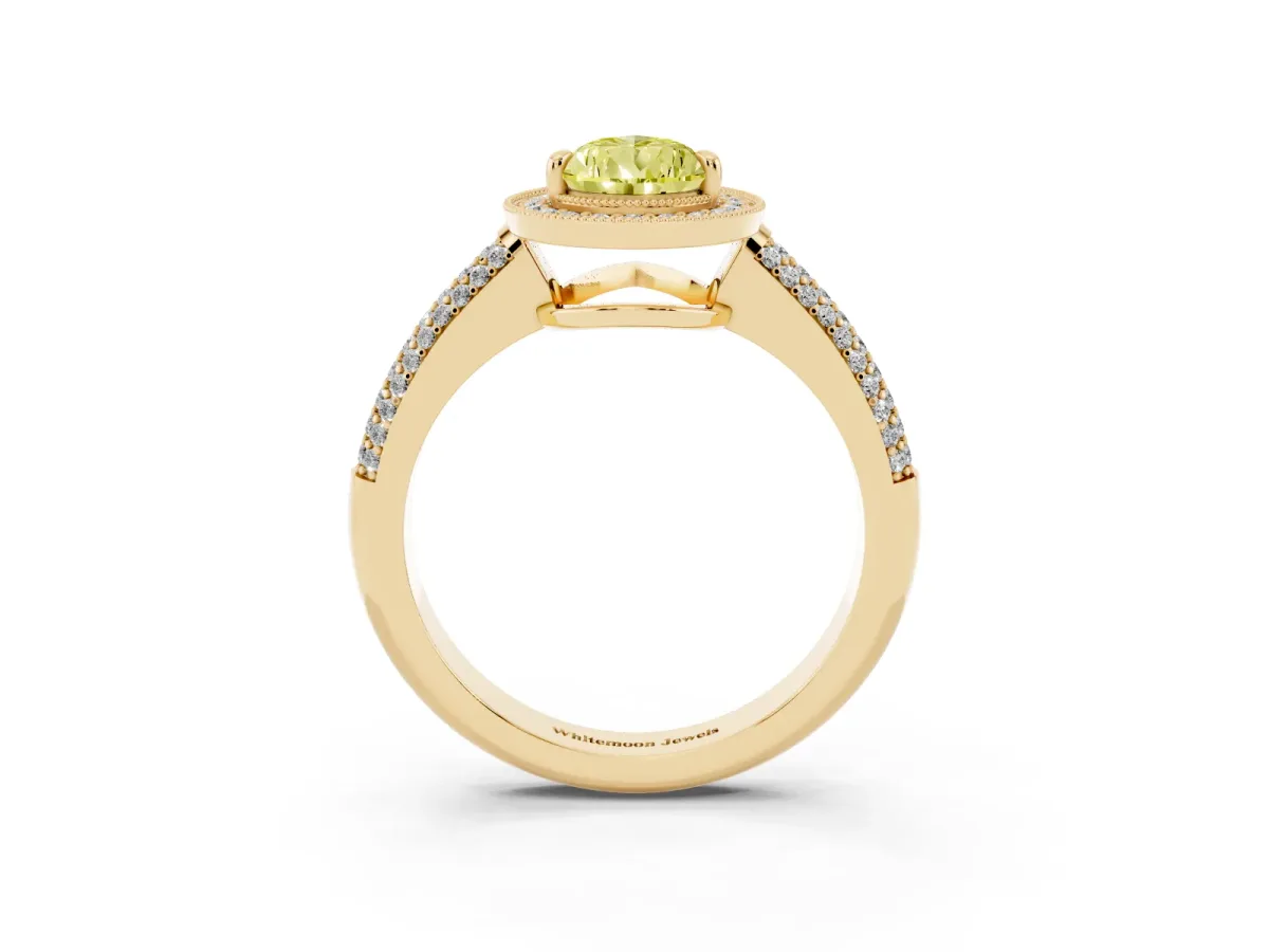 Fancy Yellow Pear Cut Cut Halo Diamond Pave Band with Four-Prong Setting Yellow gold