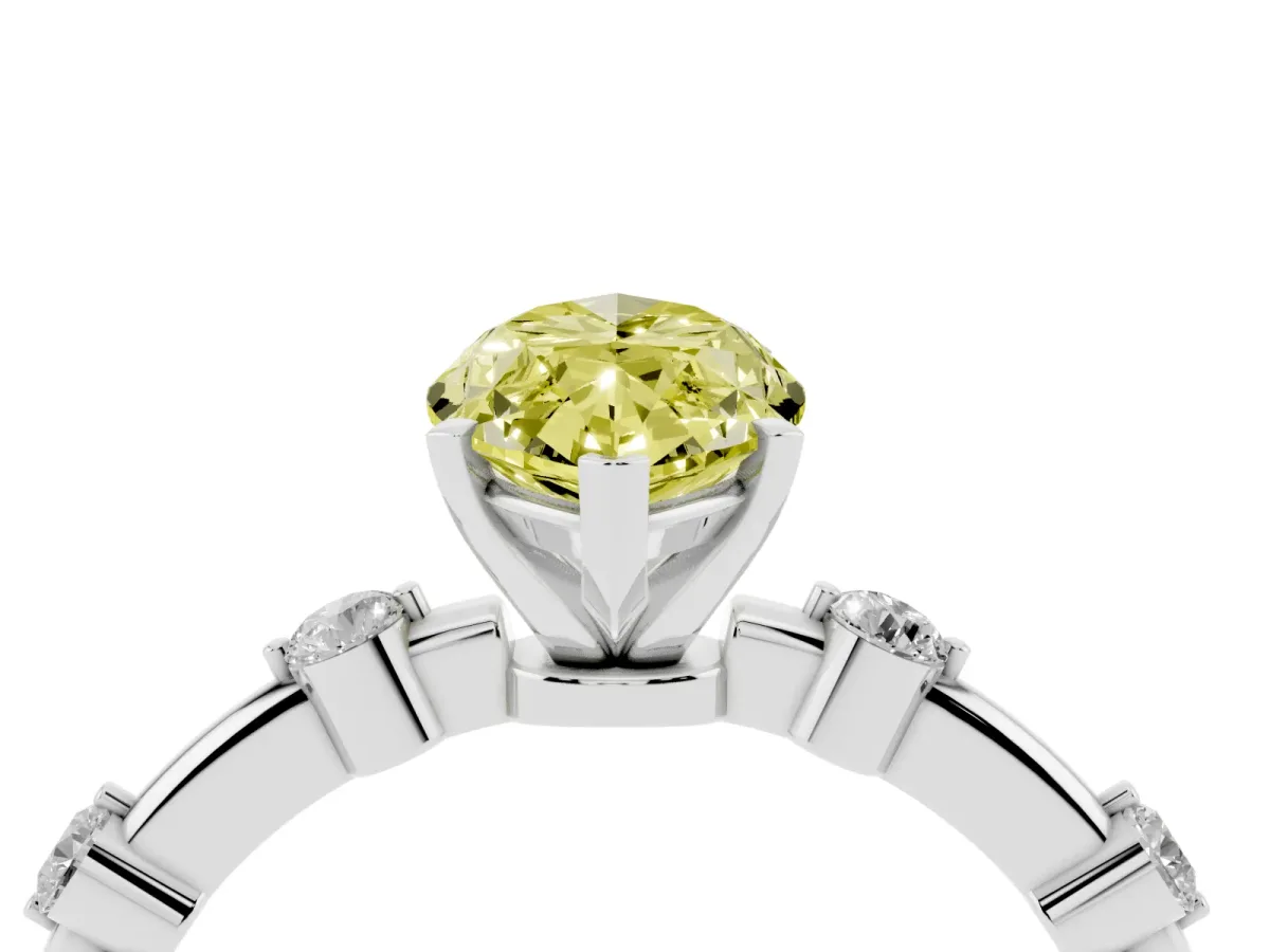 Fancy Yellow Marquise Cut Solitaire Diamond Ring with Bezel Set Side Stones and Prong Setting Silver