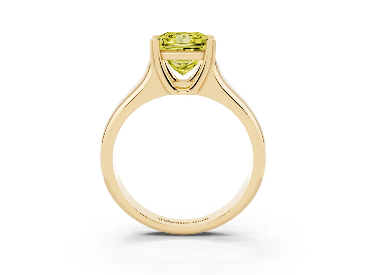 Fancy Yellow Princess Cut Diamond Solitaire Ring with Wide Band and Prong Setting Yellow gold
