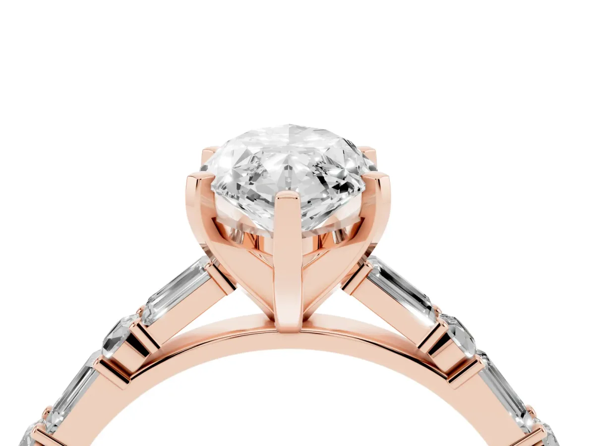 Marquise Cut Diamond Solitaire with Side Baguettes and Channel Set Band Rose gold