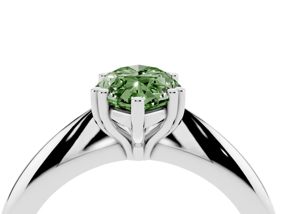 Fancy Green Marquise Cut Cut Solitaire Engagement Ring with Tapered Band and Four-Prong Setting Platinum