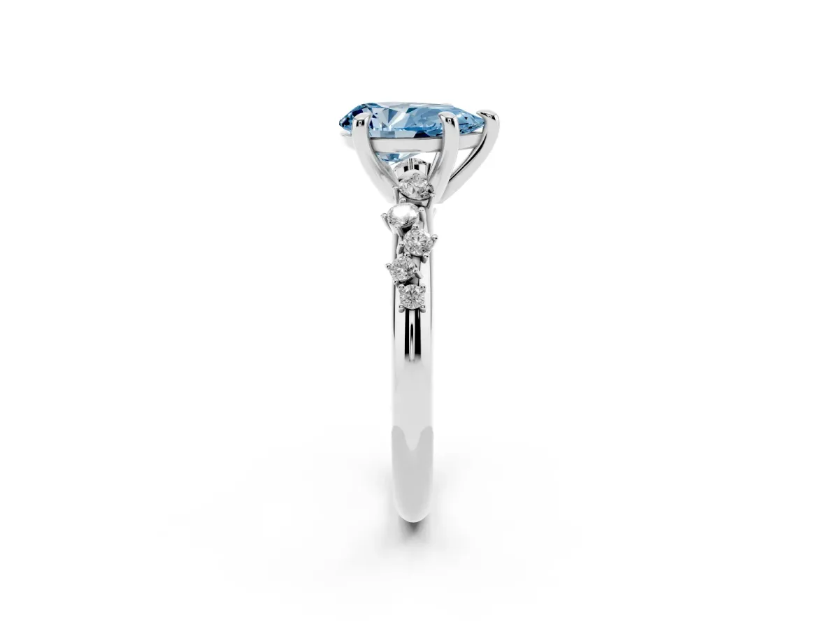 Fancy Blue Pear Cut Cut Diamond Vine Band with Four-Prong Setting Platinum