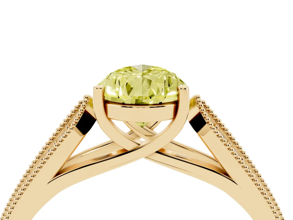 Fancy Yellow Pear Cut Cut Pave Split Shank Engagement Ring with Four-Prong Setting Yellow gold