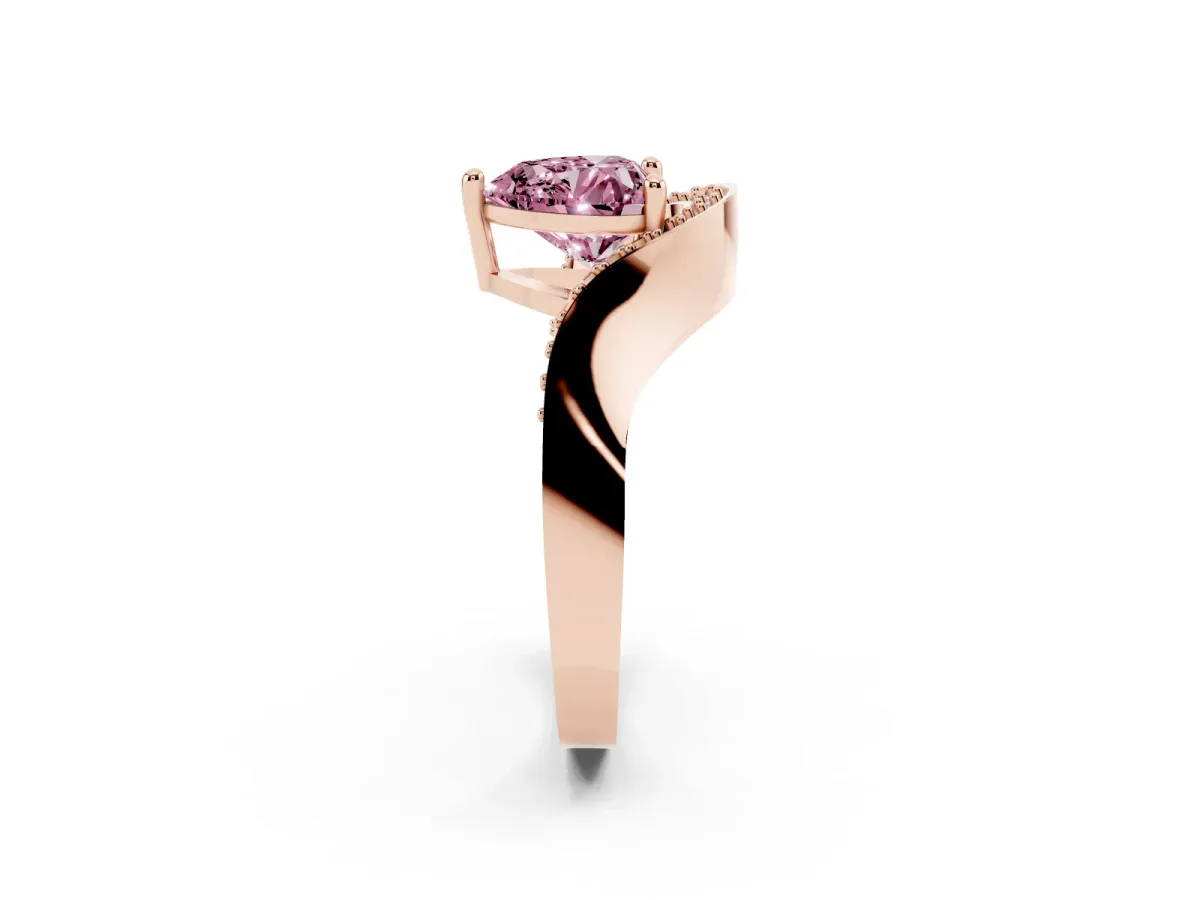 Fancy Pink Heart Cut Solitaire Diamond Engagement Ring with Pave Band and Four-Prong Setting Rose gold