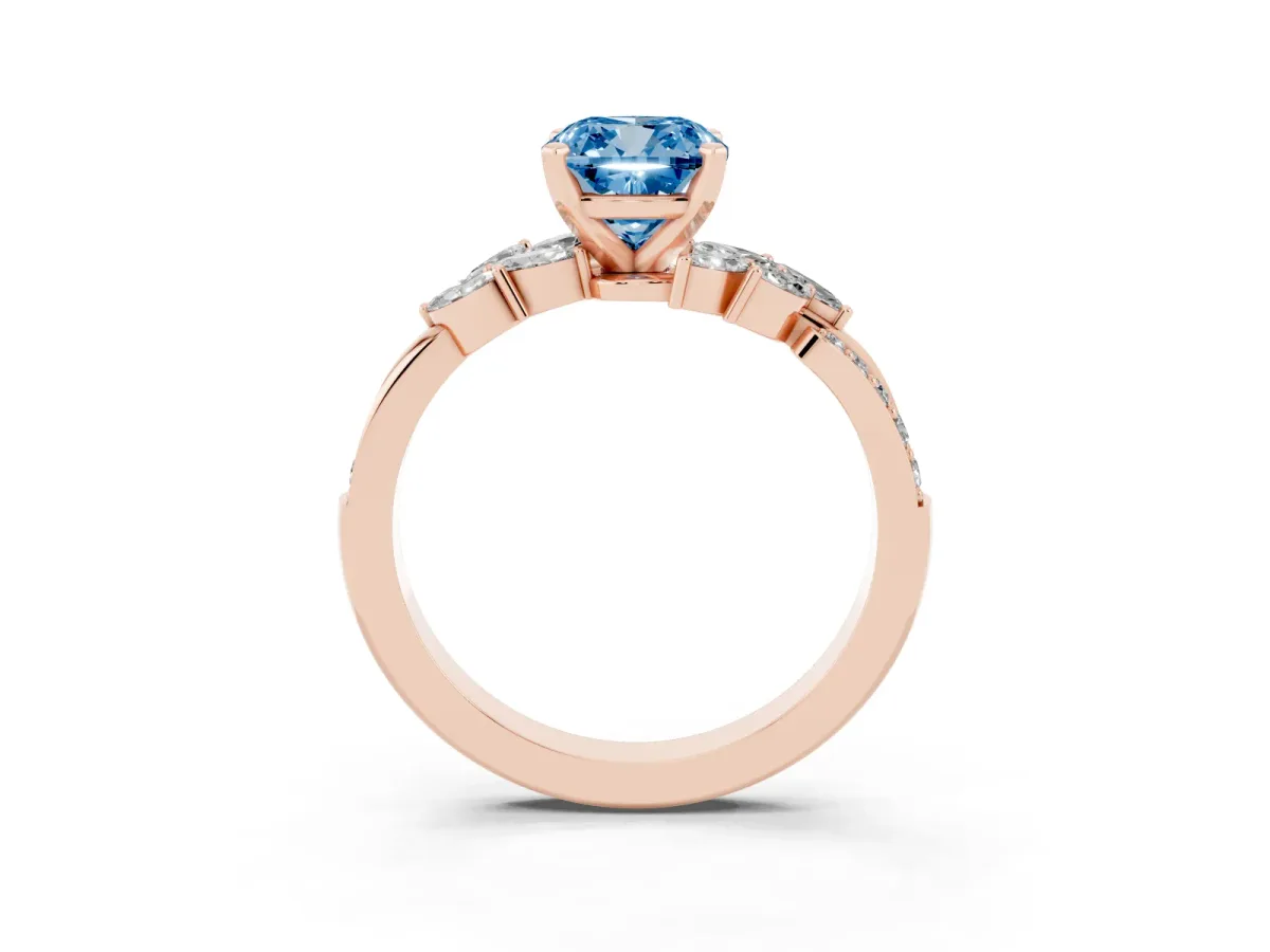 Fancy Blue Cushion Cut Solitaire Marquise Twist Band with Six-Prong Setting Rose gold