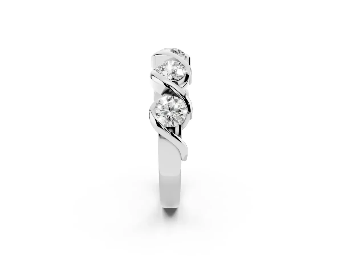 Round Diamond Wave Band with Channel Setting and Shared Prongs White gold