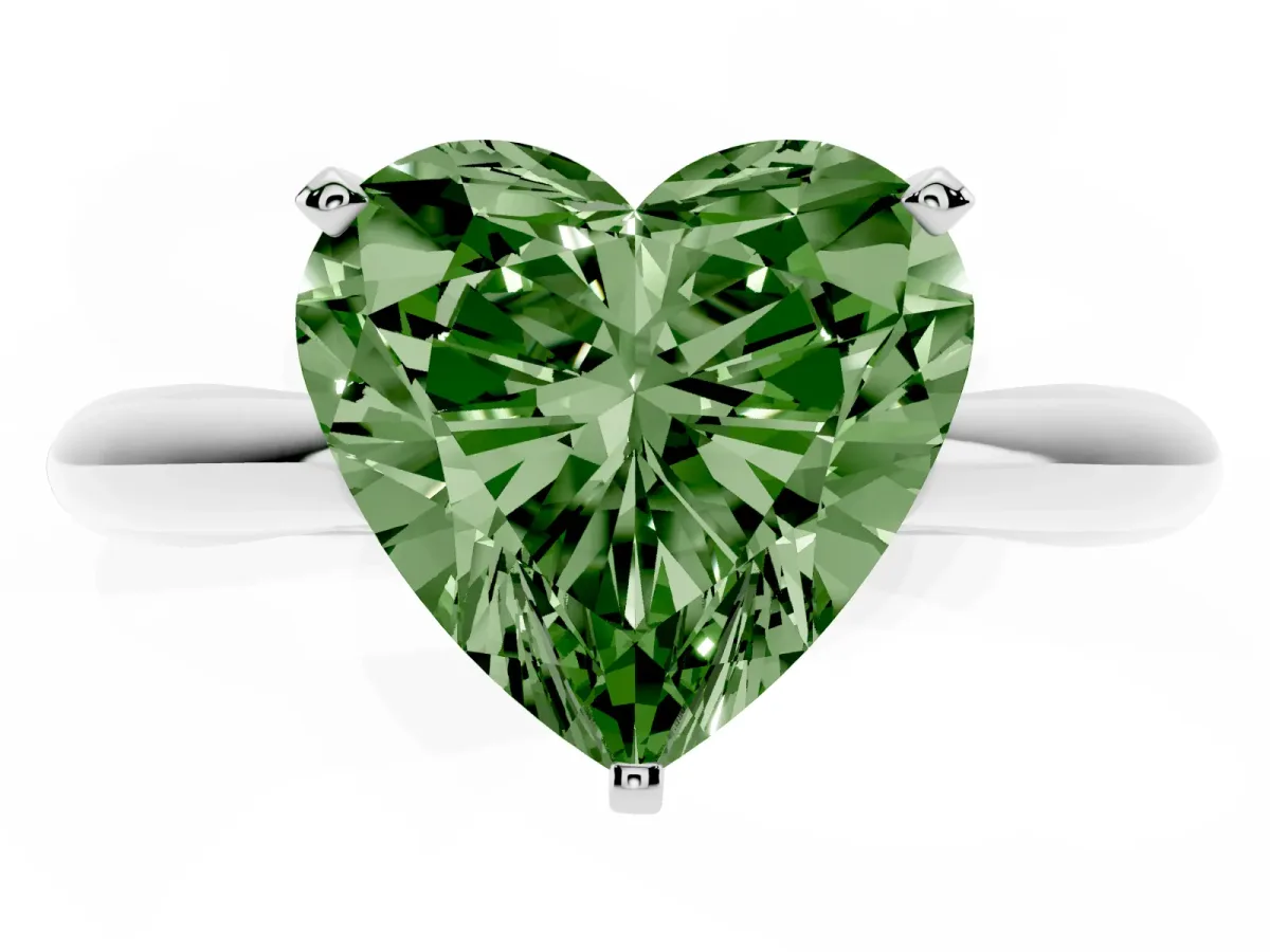Fancy Green Heart Cut Diamond Solitaire Engagement Ring with Cathedral Setting and Four-Prong Mount Platinum