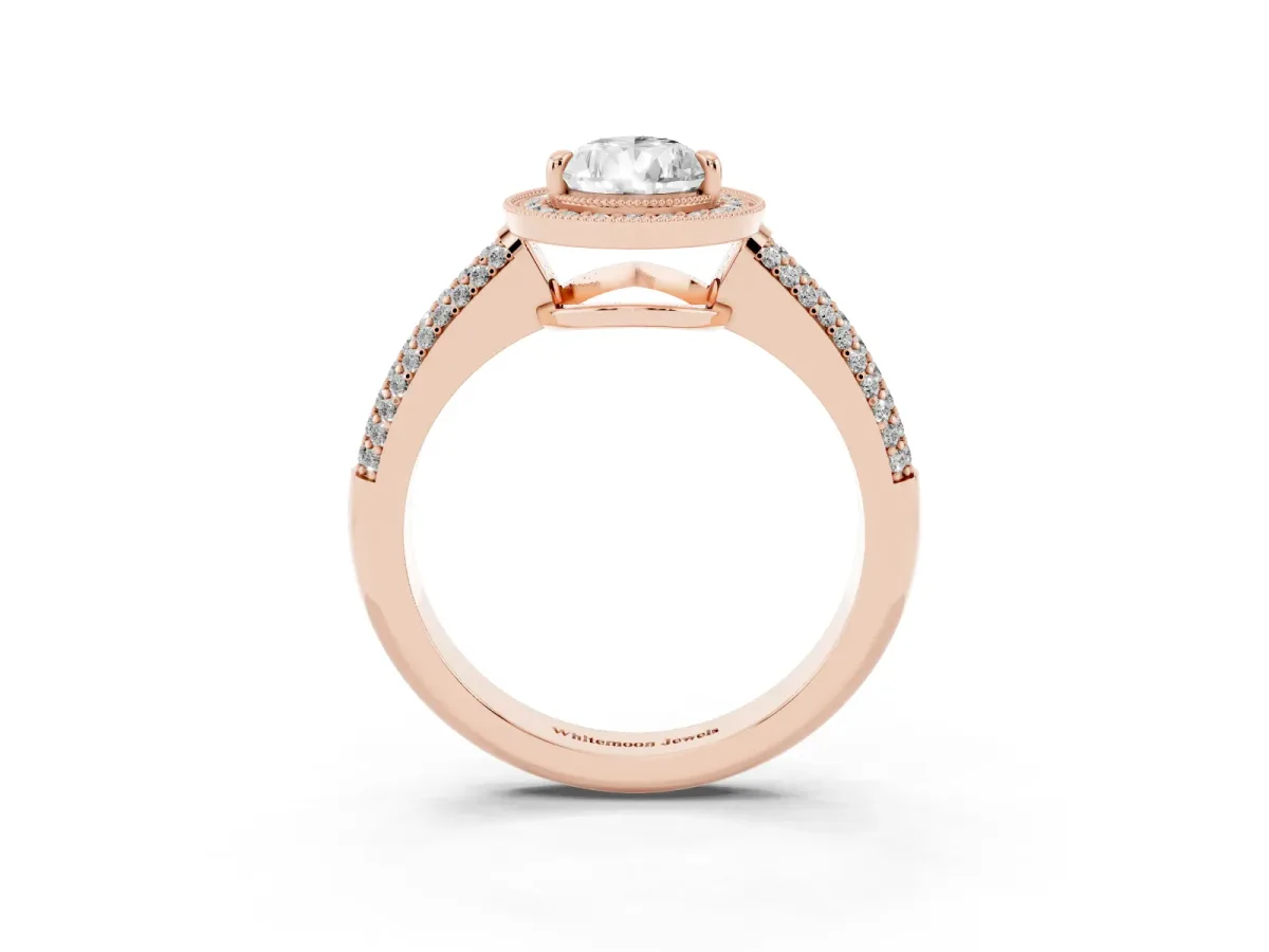 Pear Cut Cut Halo Diamond Pave Band with Four-Prong Setting Rose gold