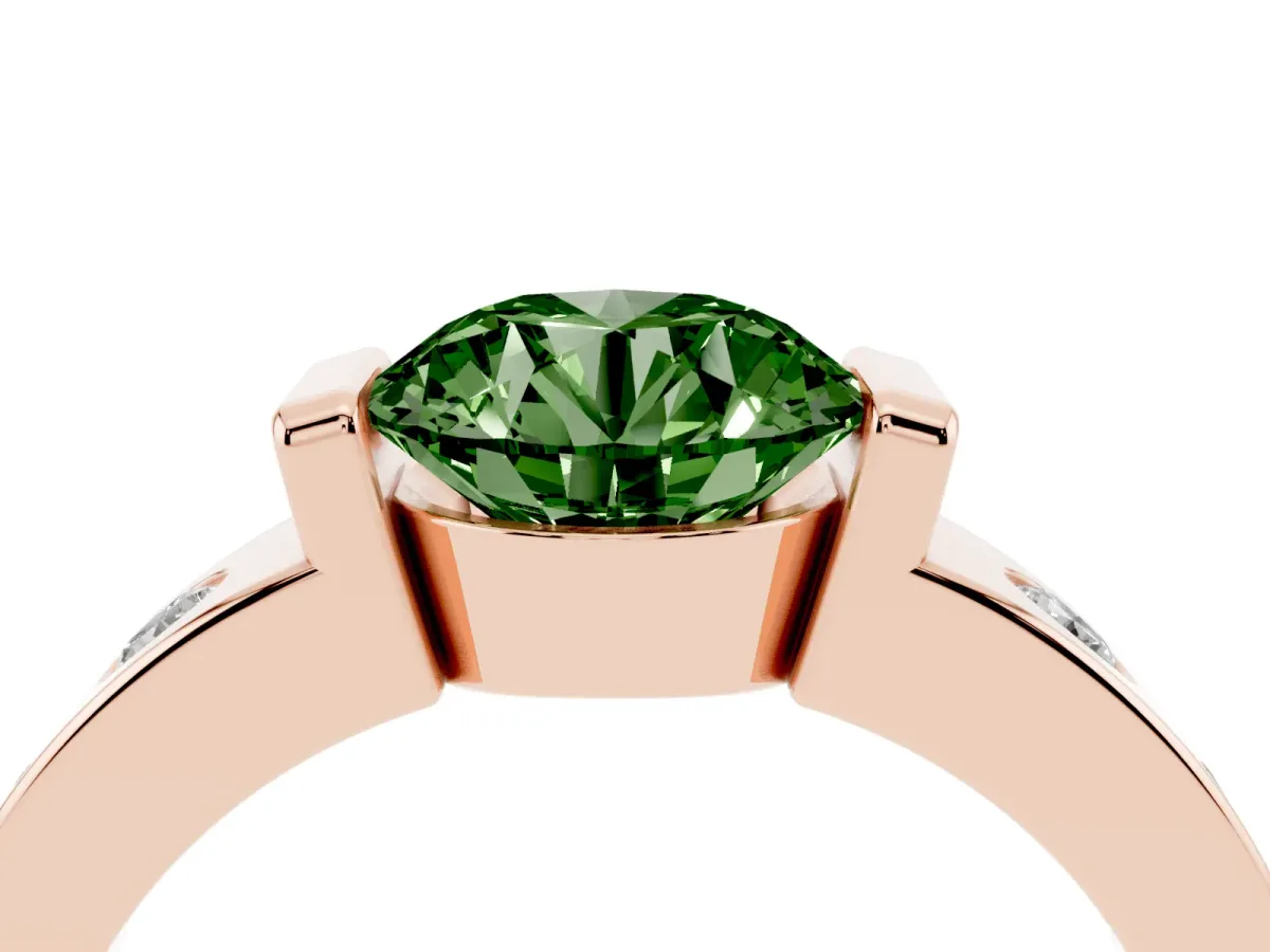 Fancy Green Round Cut Brilliant Channel-Set Diamond Ring with Bezel Prong Setting Rose gold