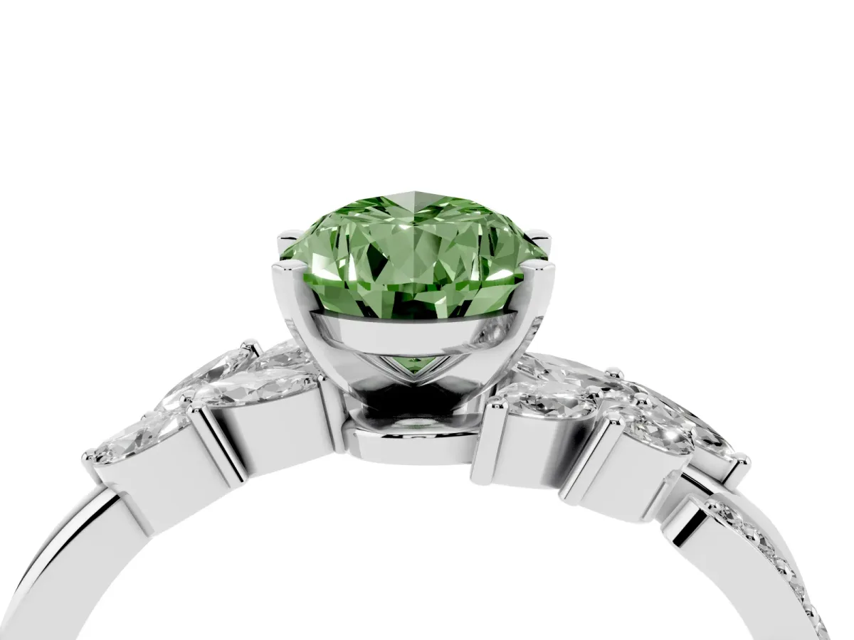 Fancy Green Pear Cut Solitaire Marquise Twist Band with Six-Prong Setting Silver