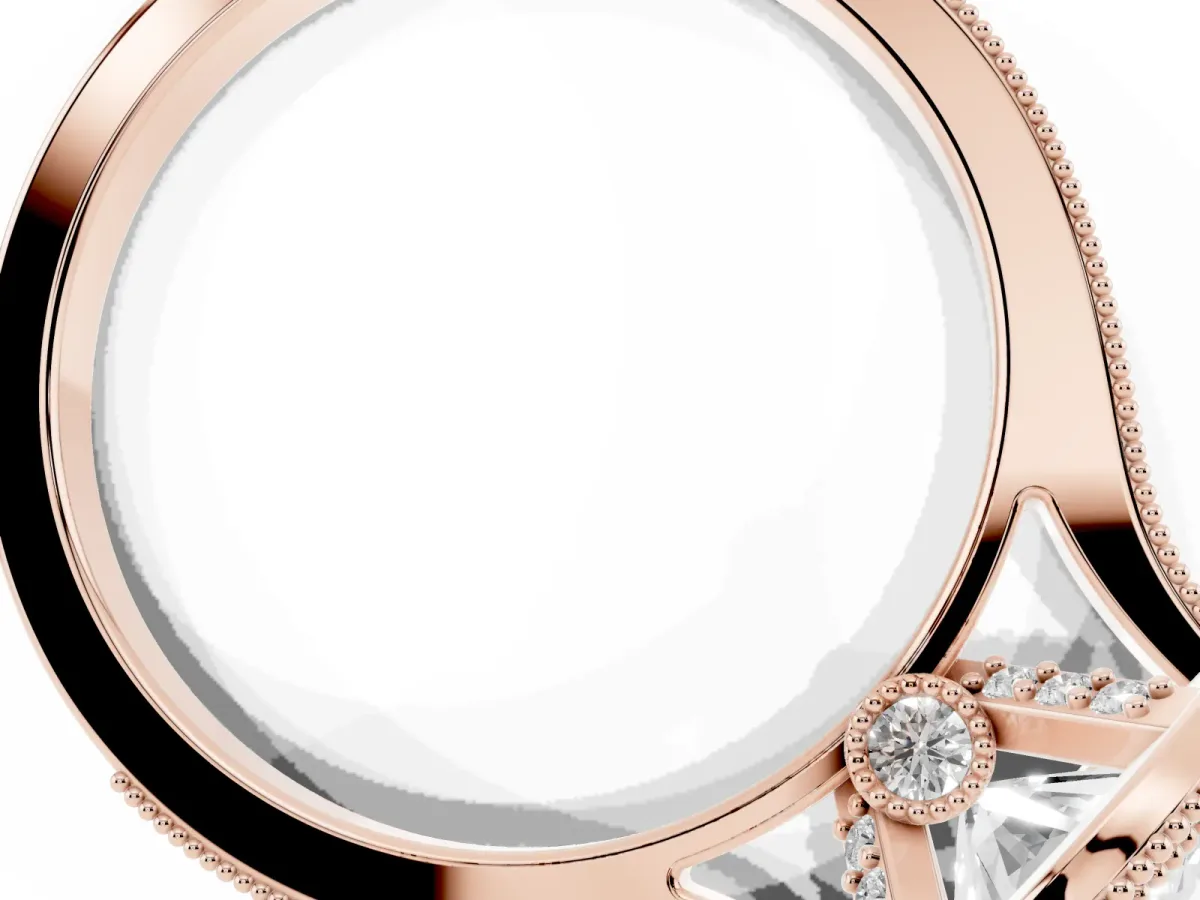 Halo Oval Cut-Cut Diamond Pave Band Milgrain Prong Setting Ring Rose gold