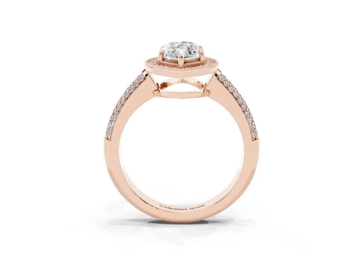 Marquise Cut Cut Halo Diamond Pave Band with Four-Prong Setting Rose gold