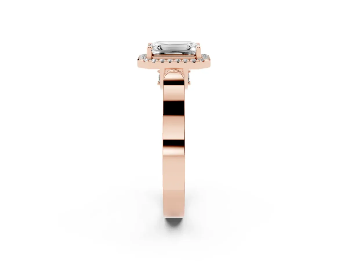 Emerald Cut Halo Pave Split Shank Prong Setting Ring Rose gold
