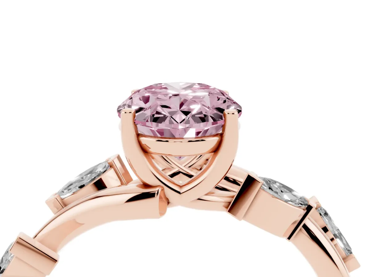 Fancy Pink Oval Cut Solitaire Twisted Band Marquise Accent Prong Setting Ring Rose gold