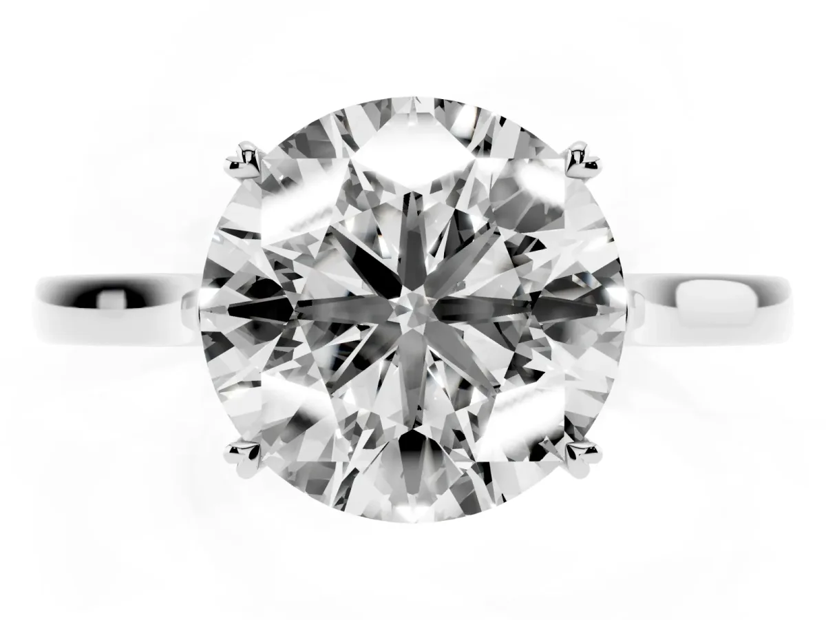 Round Cut Solitaire Heart Prong Engagement Ring with Tapered Band White gold