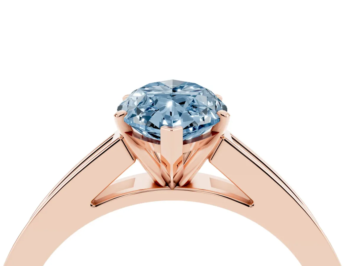 Fancy Blue Marquise Cut Solitaire Diamond Ring with Channel-Set Band and Four-Prong Setting Rose gold