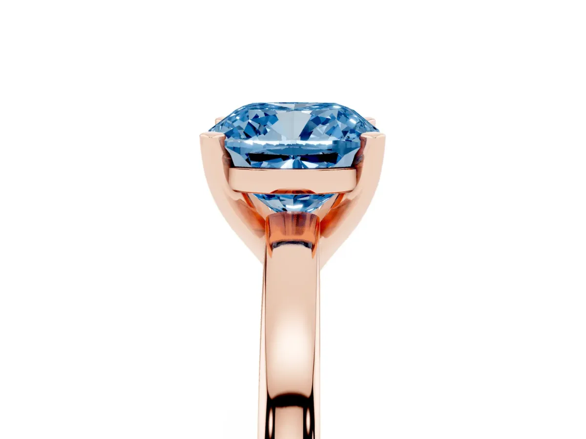 Fancy Blue Cushion Cut Solitaire Diamond Engagement Ring with Four-Prong Setting on a Classic Band Rose gold