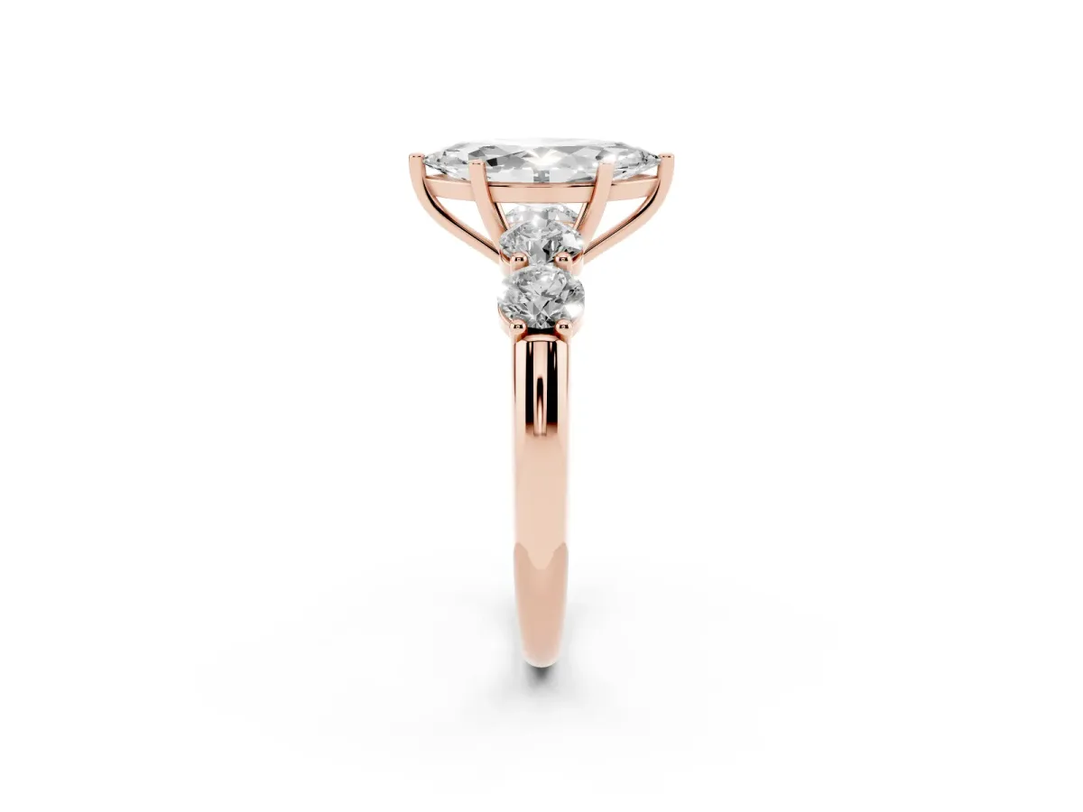 Marquise Cut Cut Five-Stone Prong Set Diamond Ring with Classic Band Rose gold