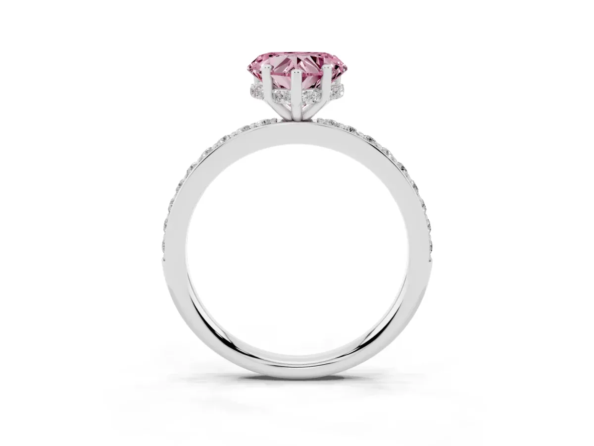 Fancy Pink Heart Cut Cut Diamond Pavé Band Ring with Four-Prong Setting Silver