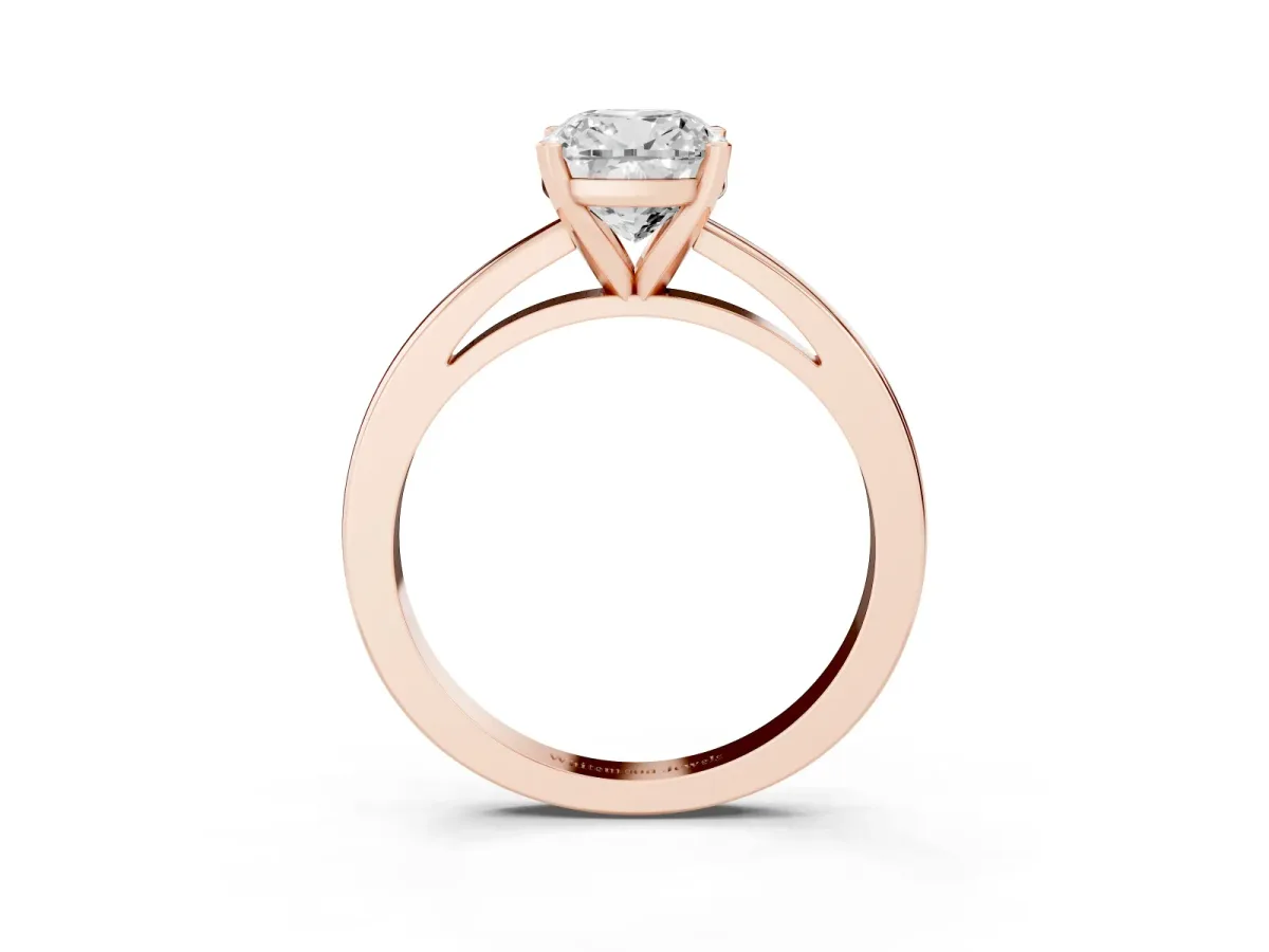 Cushion Cut Solitaire Diamond Engagement Ring with Four-Prong Setting on a Classic Band Rose gold