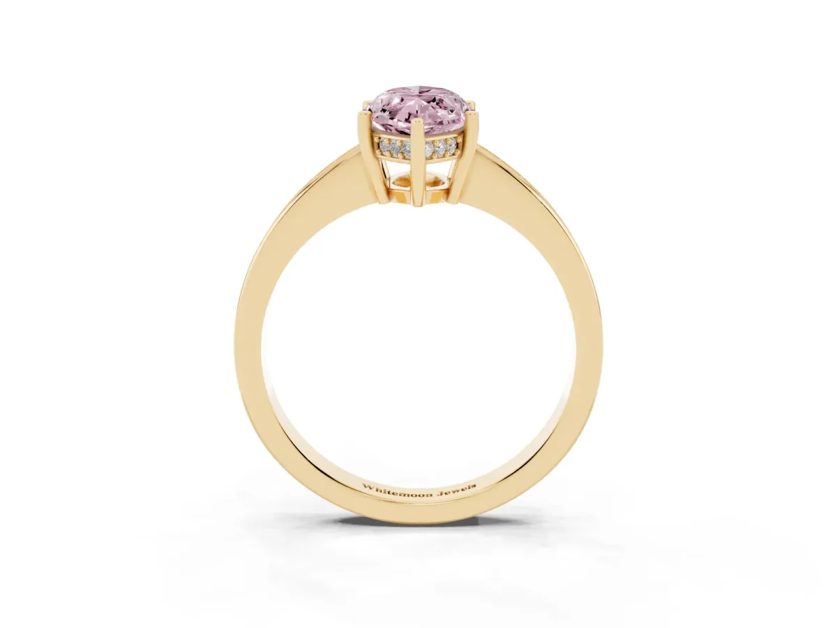 Fancy Pink Marquise Cut Solitaire Pavé Band Prong Setting Ring Yellow gold