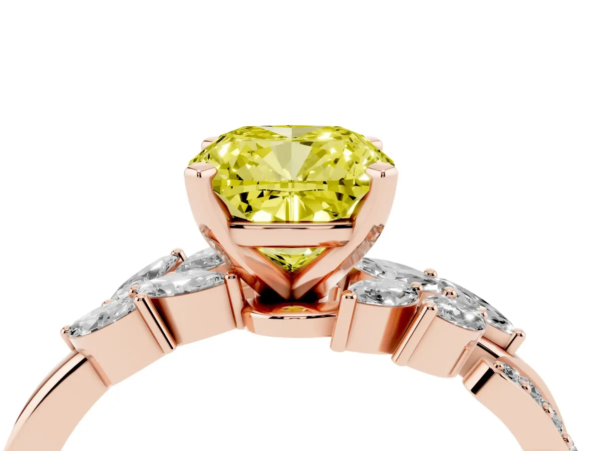 Fancy Yellow Cushion Cut Solitaire Marquise Twist Band with Six-Prong Setting Rose gold