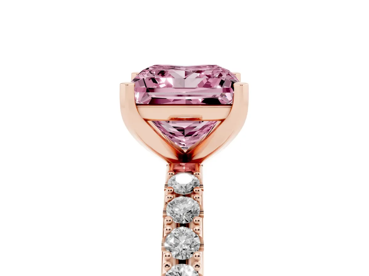 Fancy Pink Princess Cut Diamond Solitaire Pavé Band with Four-Prong Setting Rose gold