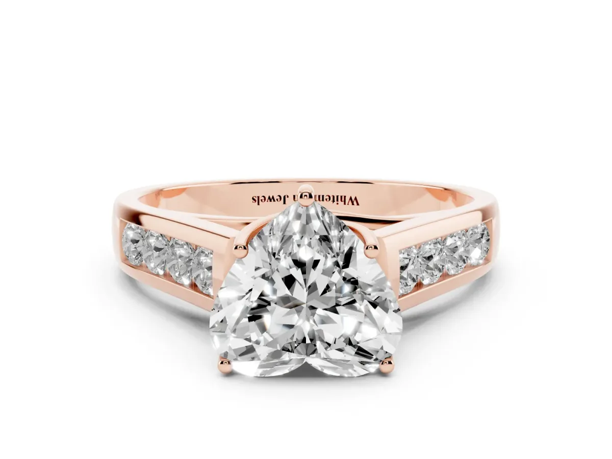 Heart Cut Brilliant Channel-Set Solitaire Ring with Four-Prong Setting Rose gold