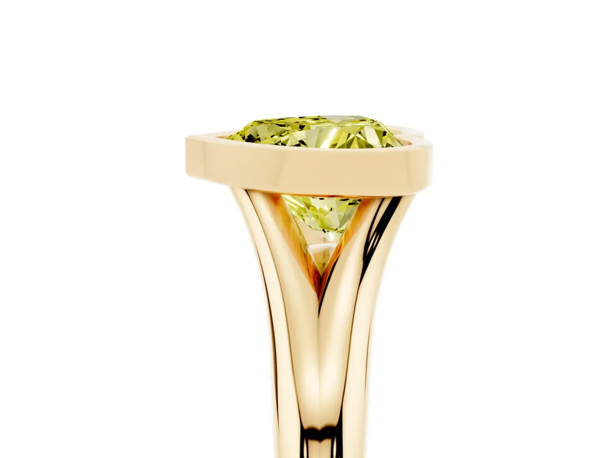 Fancy Yellow Bezel Set Heart Cut Solitaire Diamond Ring with Smooth Band Yellow gold