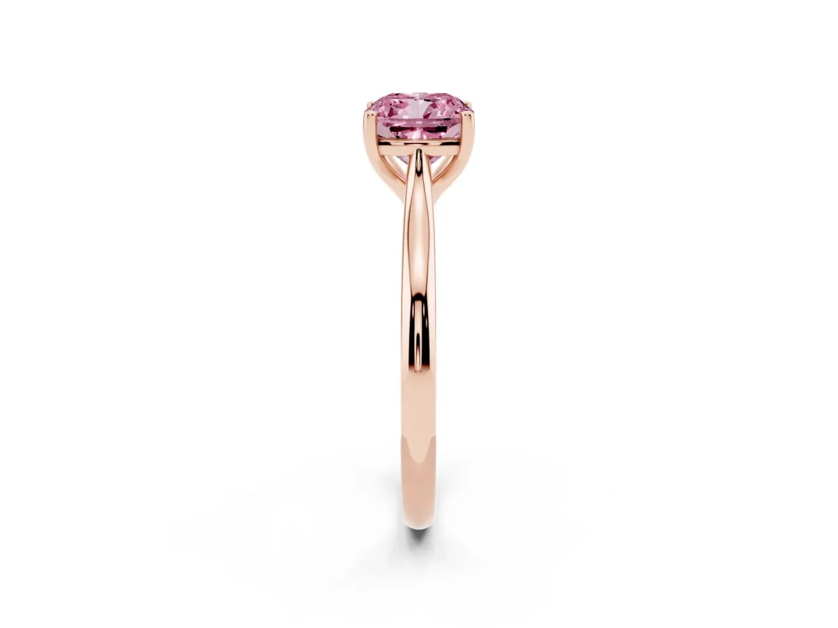 Fancy Pink Cushion Cut Cut Solitaire Ring with Cathedral Band and Four-Prong Setting Rose gold