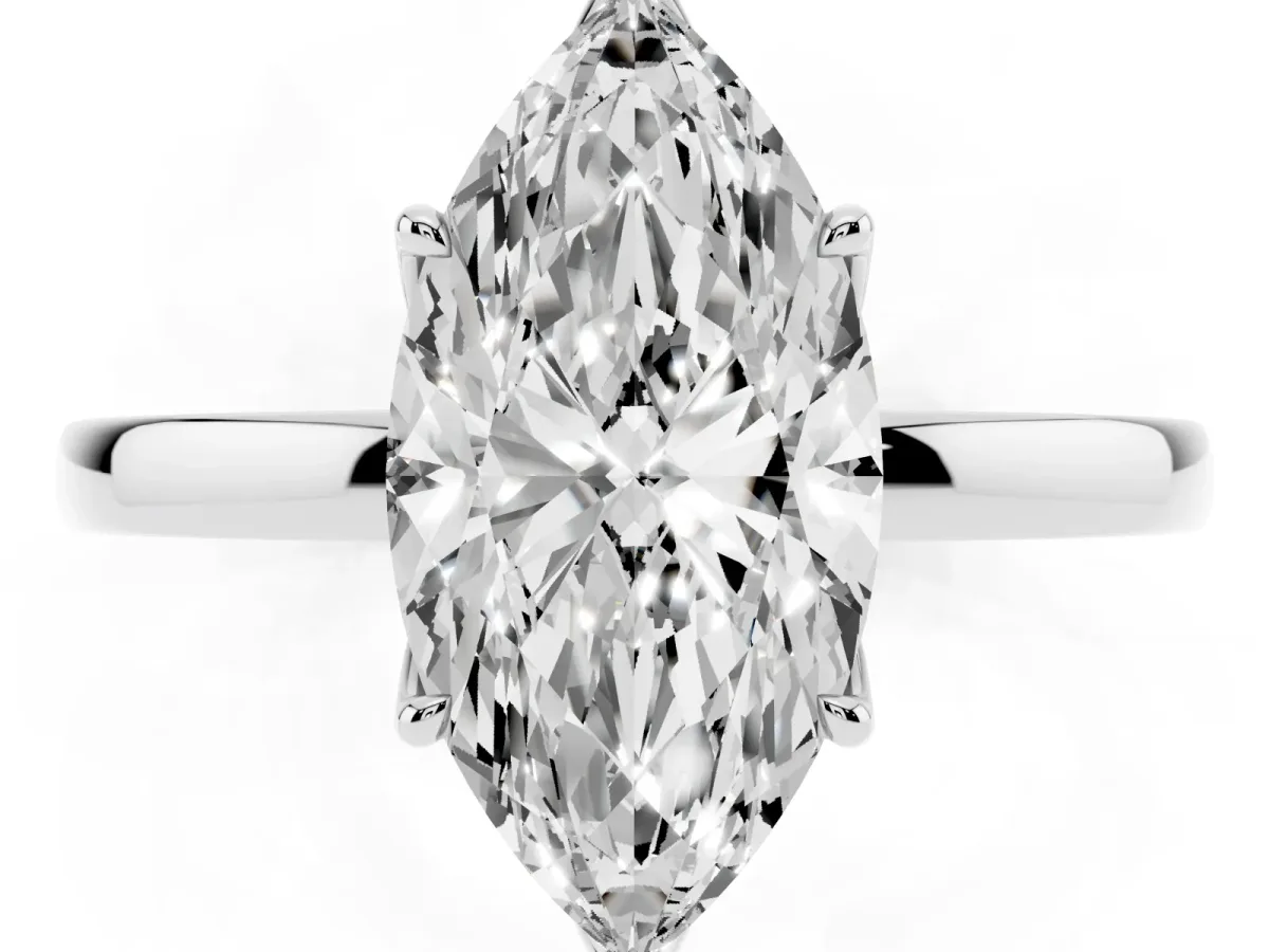 Marquise Cut Diamond Solitaire Ring with Thin Band and Prong Setting Silver