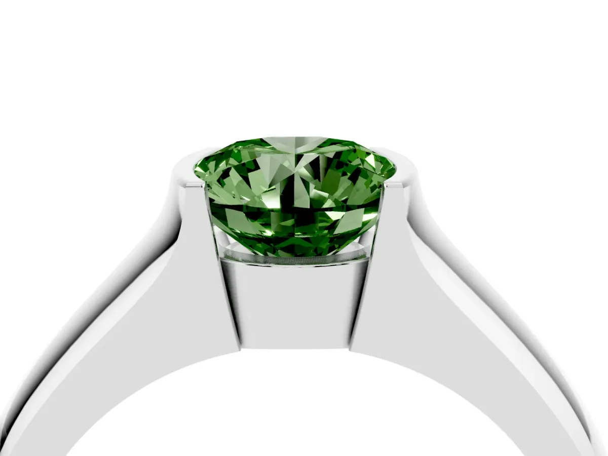 Fancy Green Round Cut Solitaire Bezel Set Diamond Ring with Wide Band Silver