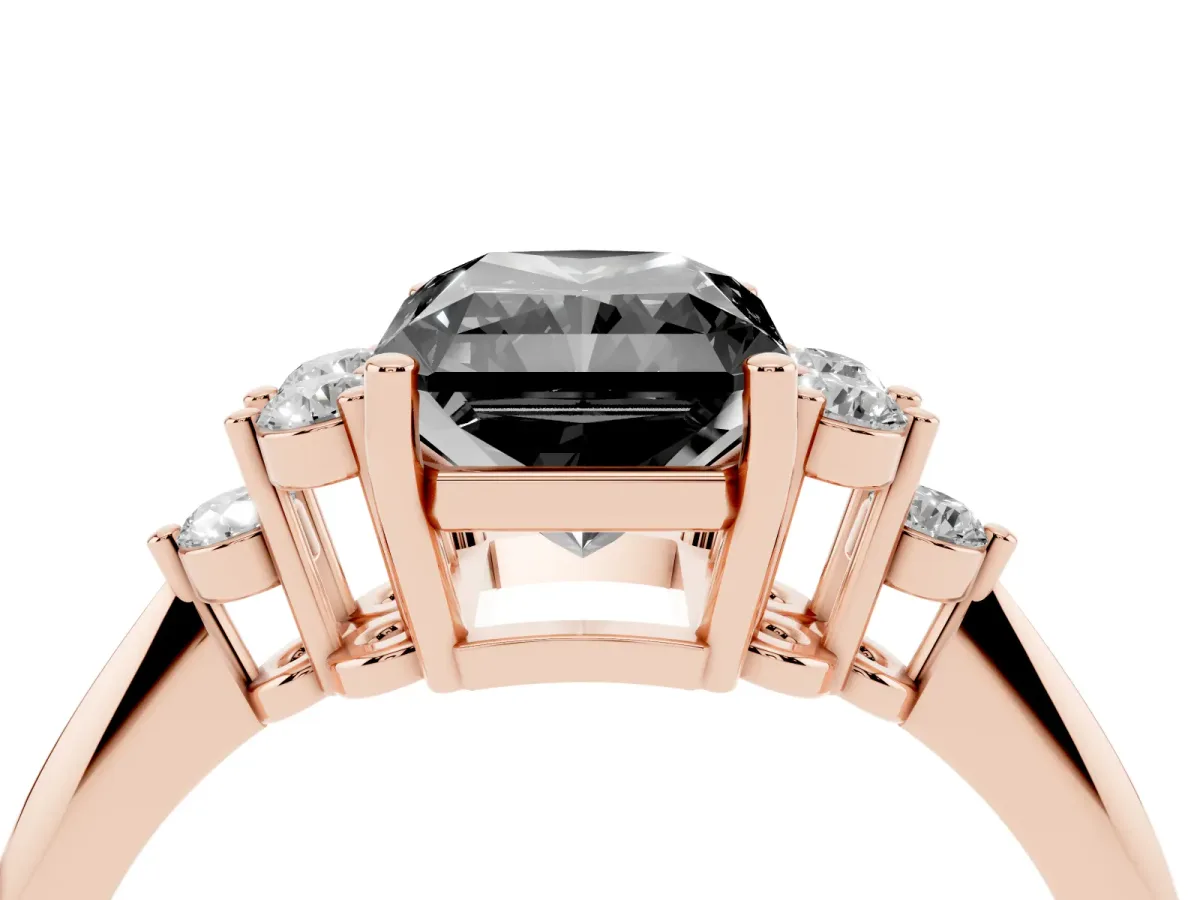 Fancy Black Radiant Cut Cut Diamond Cluster Ring with Solitaire Band and Four-Prong Setting Rose gold