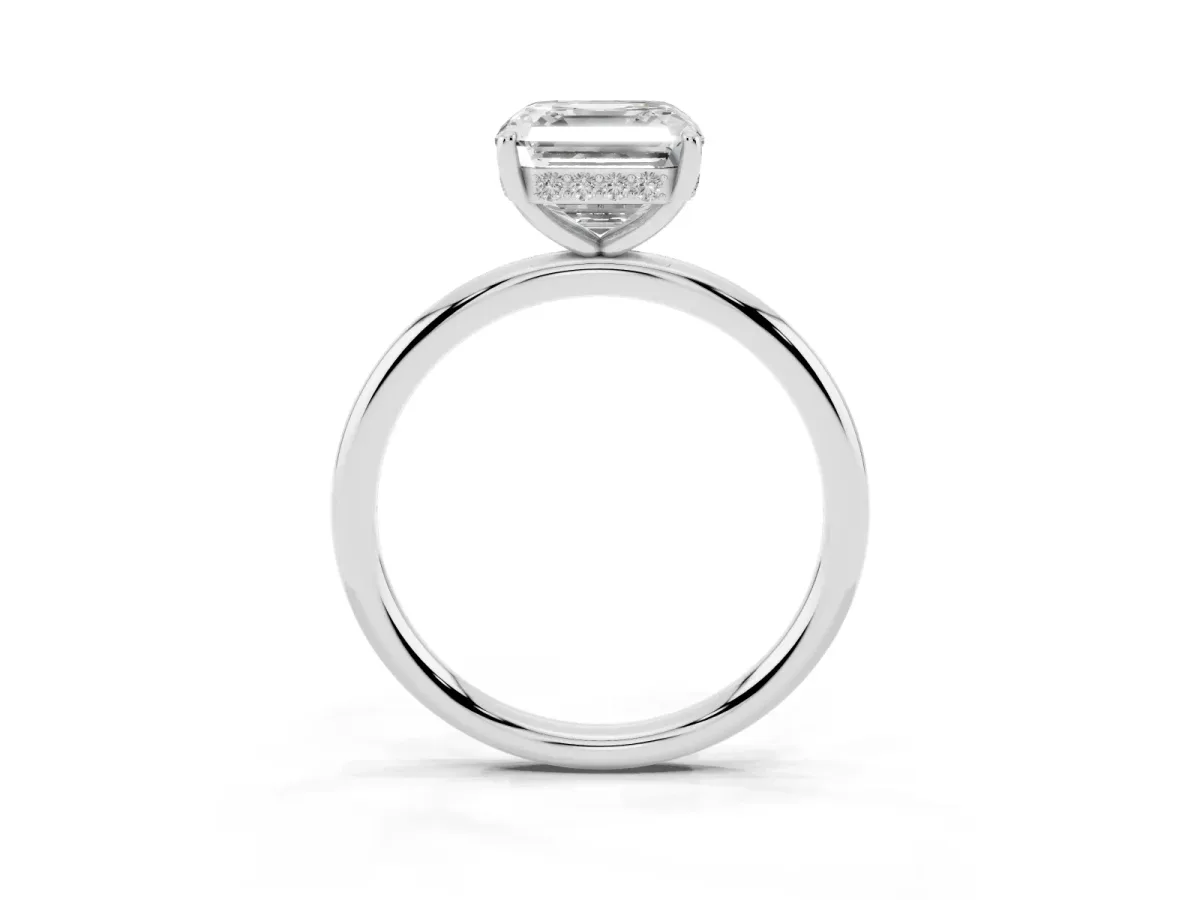Asscher Cut Solitaire Diamond Ring with a Classic Band and Four-Prong Setting Silver