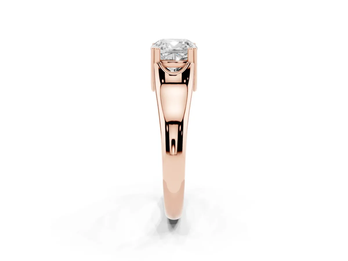 Cushion Cut Diamond Solitaire Ring with Wide Band and Prong Setting Rose gold