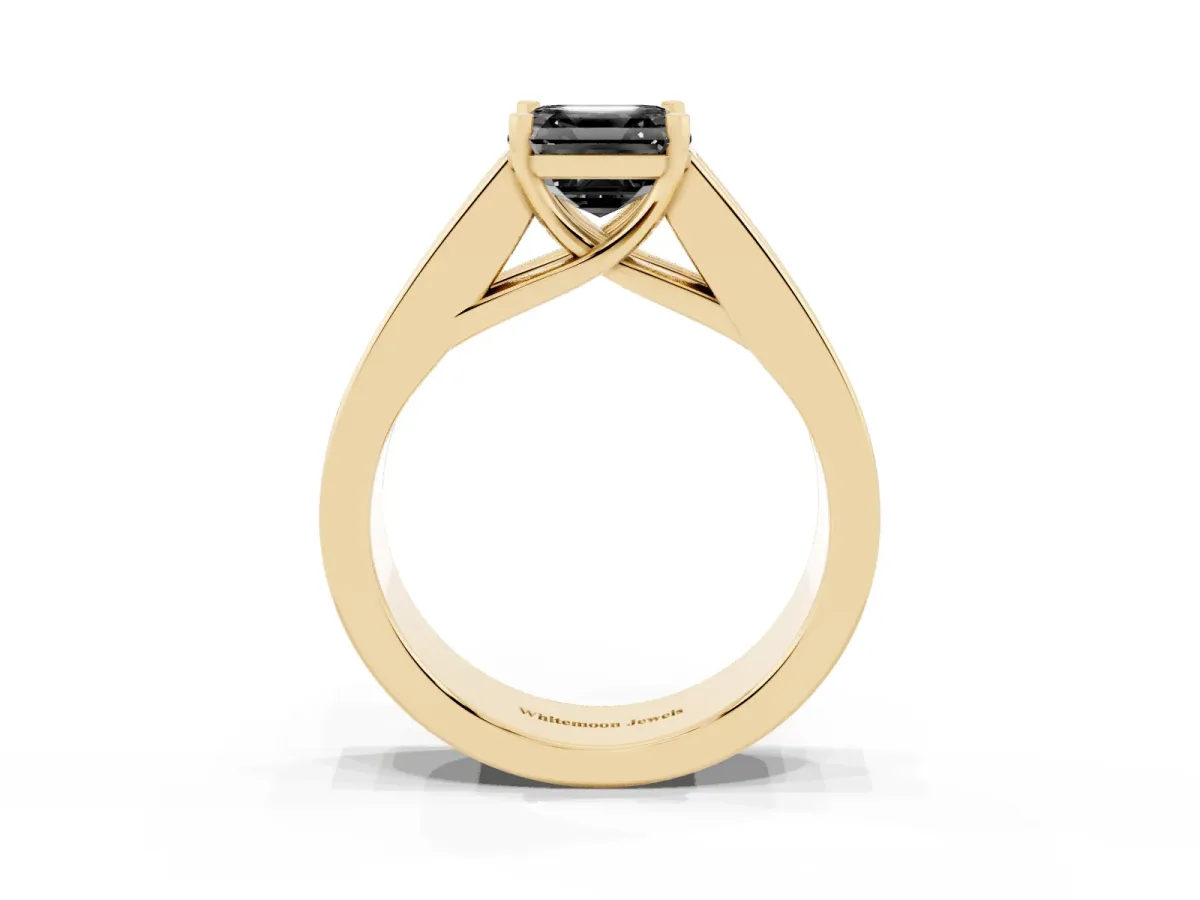 Fancy Black Asscher Cut Cut Channel Set Solitaire Ring with Four-Prong Setting Yellow gold
