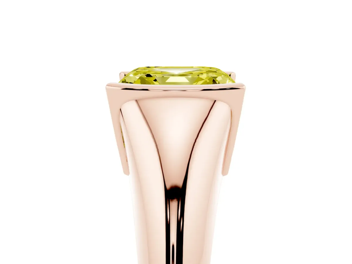 Fancy Yellow Asscher Cut Solitaire Tension Set Diamond Ring Rose gold