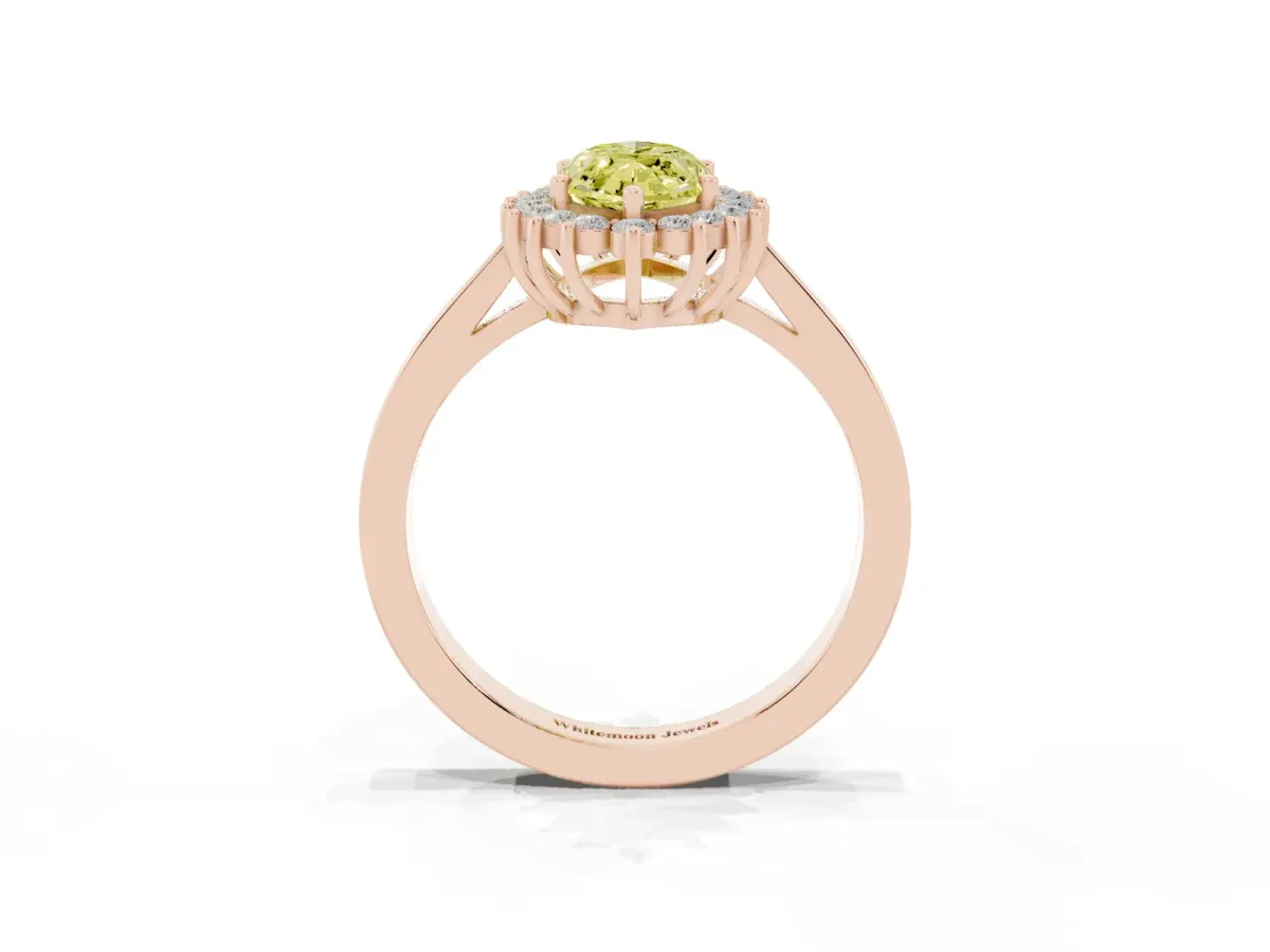 Fancy Yellow Marquise Cut Cut Diamond Halo Ring with Round Brilliant Halo and Solitaire Band Rose gold