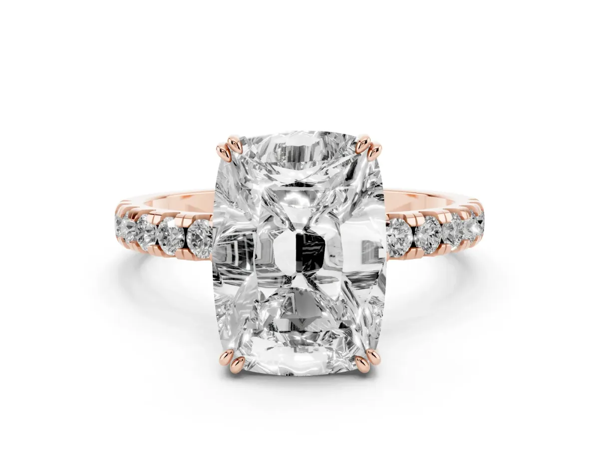 Old Mine Elongated Cushion Diamond Pave Band Ring Rose gold