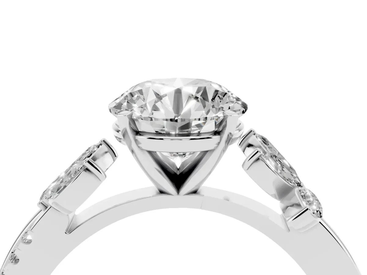 Round Cut Diamond Floral Vine Solitaire Engagement Ring Silver