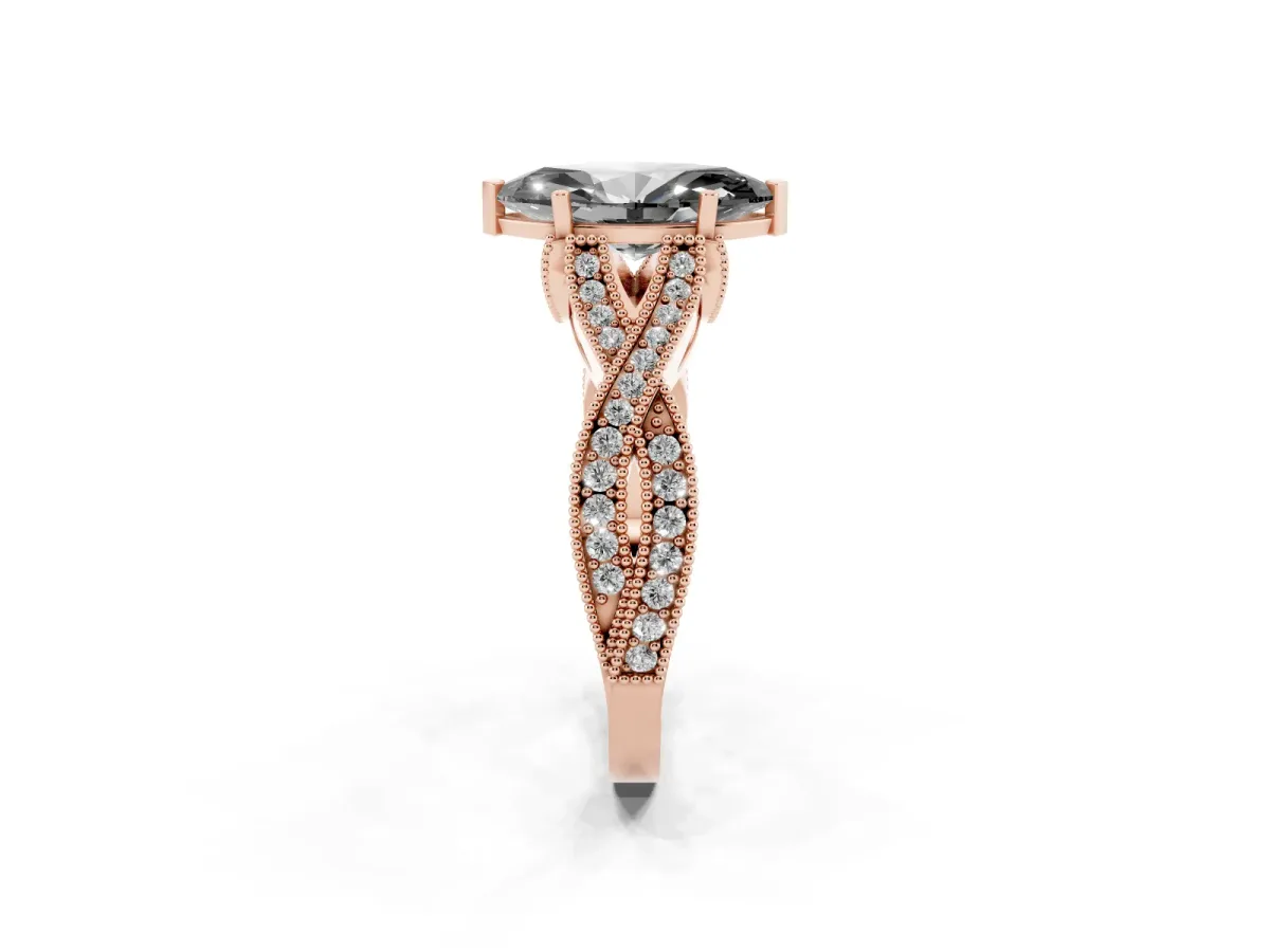 Fancy Black Marquise Cut Cut Diamond Twisted Band with Milgrain Pave Setting and Four-Prong Setting Rose gold