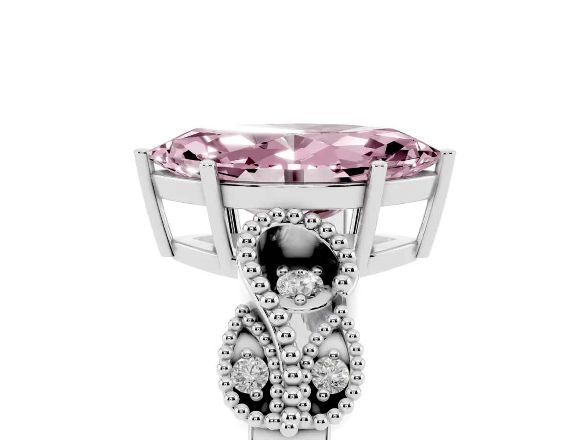 Fancy Pink Marquise Cut Solitaire Milgrain Leaf Band with Prong Setting Silver