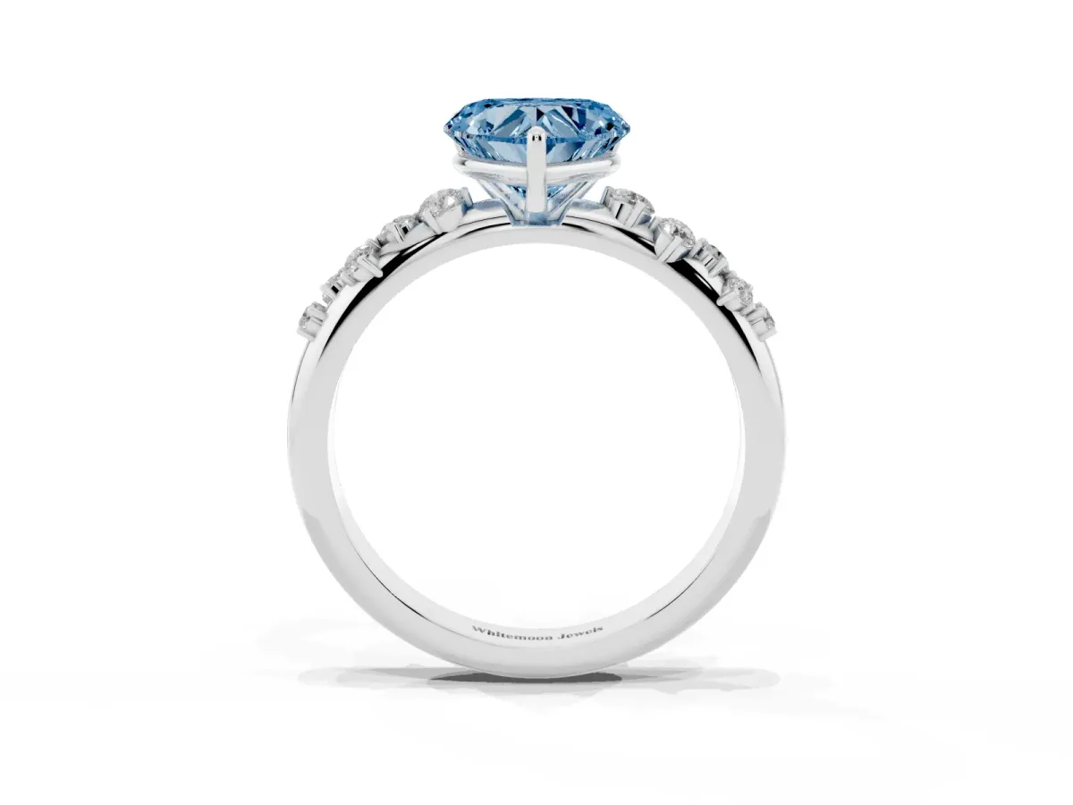 Fancy Blue Heart Cut Diamond Cluster Prong-Set Solitaire Ring Platinum